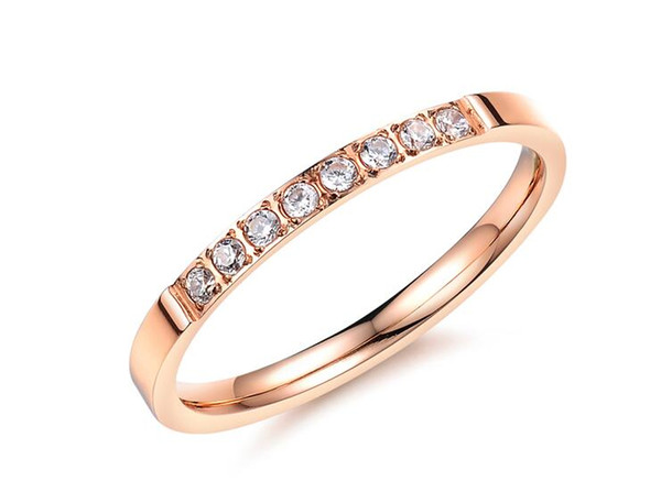 New Korean Flash Diamond Diamond Steel Plated 18K Rose Gold Half Circle cnc Full Diamond Ring Female Ring Ring