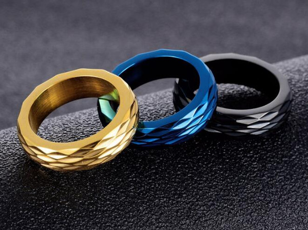 Korean version of the diamond-shaped cut flash face personality titanium steel ring fashion tide male index finger ring