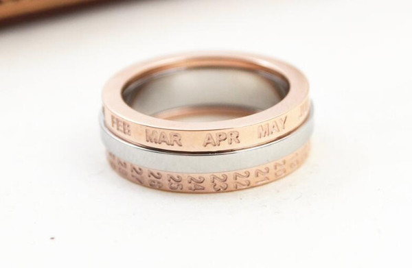 New Rotary Silver White Titanium Steel Rose Gold Letter Titanium Steel Rose Gold Ring Fashion Trend Female Ring