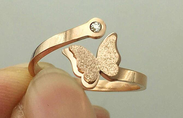 New Scrub Butterfly Titanium Steel End Ring Ring 18K Gold Rose Gold Opening Rings Titanium Steel