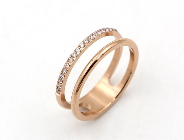 Hollow double-layer 21 micro diamond couple ring Korean fashion titanium steel plated rose gold index finger ring