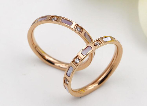 Korean temperament color shell diamond ring female fashion titanium steel rose gold shell color gold index finger ring