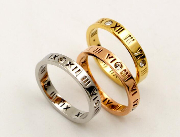 Fashionable exquisitely cut-out lucky Roman numerals Rose gold-plated titanium steel ring
