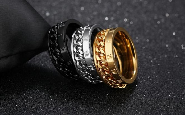 Korean version of the jewelry titanium steel fashion personality Roman numeral ring can be rotated cable chain influx ring