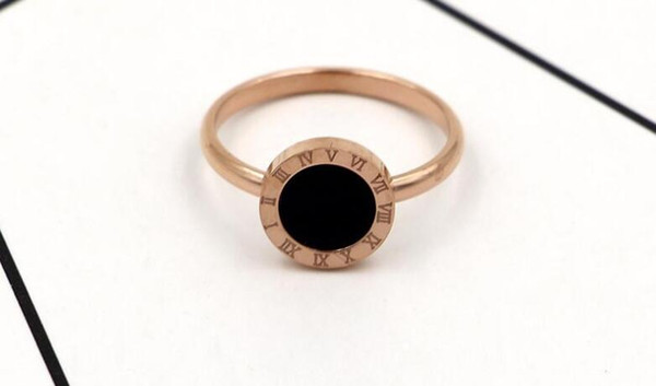 Korean version of black Roman numerals round cake black piece ring couple ring titanium steel plated rose gold index finger ring female