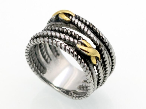 European and American titanium steel twisted gold retro wide ring cross personality fashion jewelry