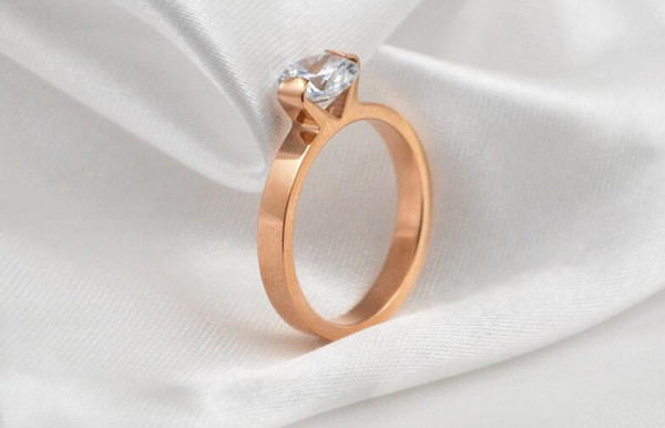 Korean version of the single diamond rose gold wedding ring ring fashion wild tide titanium steel jewelry female