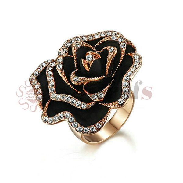 Yoursfs 18K Rose Gold Plated Crystal Bump Black Painting Flower Ring Use Austrian Crystal Fashion Jewelry