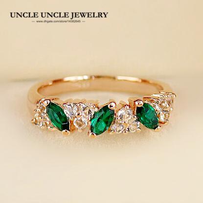 Delicate Rose Gold Color Olive Branch Style Green Zirconia Crystal Fashion Jewelry Woman Finger Ring Wholesale Christmas Gifts