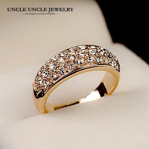 Rose Gold Color Classic 3 Rows Rhinestones Setting Trendsetter Woman Fashion Finger Ring Wholesale Valentine's Day Gifts
