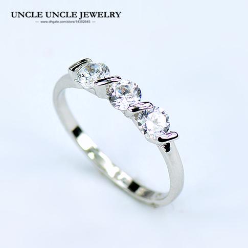 White Gold Color 3 Pcs Clear Zirconia Crystal Woman Finger Rings Christmas Gifts Fashion Jewelry