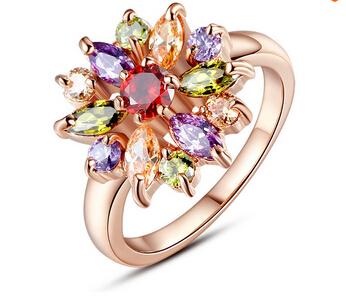 3 Colors 18K Rose Gold Plated Finger Ring for Women with AAA Multicolor Cubic Zircon Wedding Jewelry #6 7 8 9 JIR031