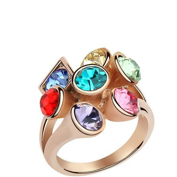 Gemstone Rings for Women Austrian Crystal Rings Rose Gold Plated Korean Fashion Jewelry Made with Swarovski Elements DHL