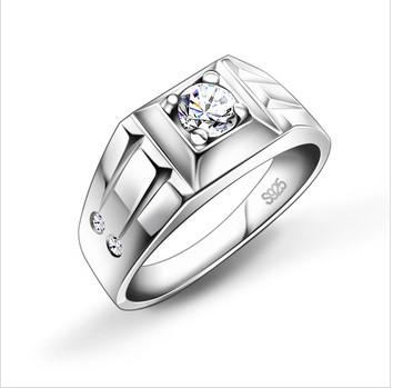 18k White Gold 925 Silver Mens Ring / Ring