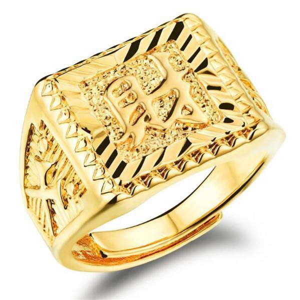 NEW 18K Real Gold Plated Men Ring Top Quality Brand Jewelry Classical Property In Chinese Engraving Man Party Gift