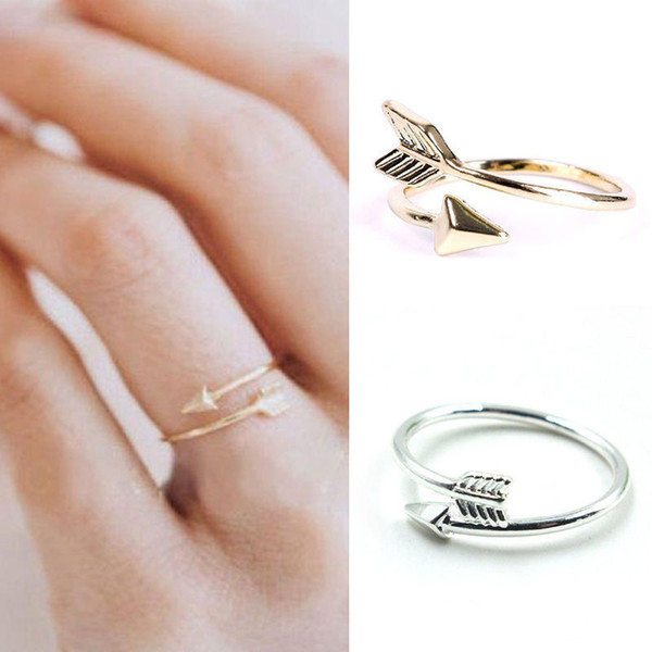 Women Girl Fashion Rings Gold Silver Adjustable Arrow Open Knuckle Ring Jewelry