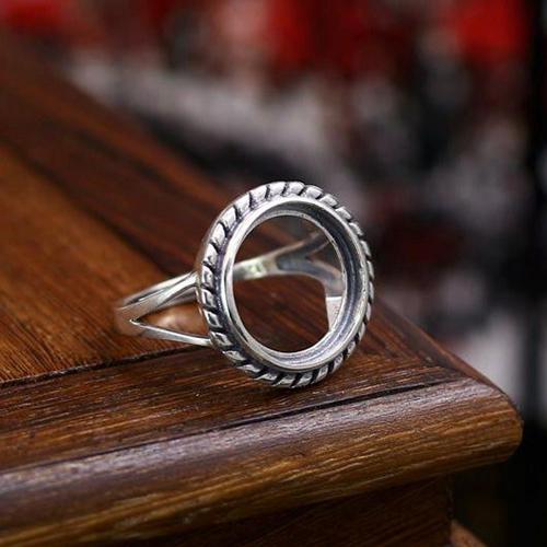 Fine Silver 14.8x14.8mm Round Cabochon Semi Mount Women Engagement Ring 925 Sterling Silver Art Deco Jewelry Setting