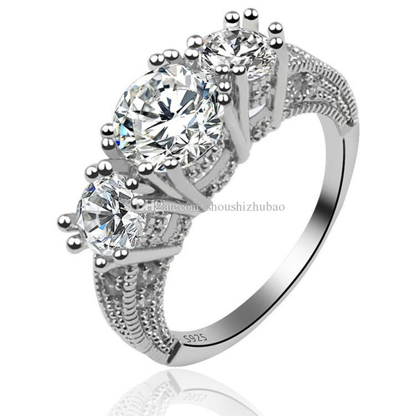 Classic Women's Jewelry Engagement Gift White Sapphire Fashion 925 Silver Wedding Ring