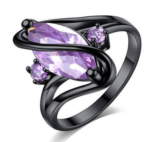 Cute Female Blue Pink Purple CZ Stone Ring Fashion Black Color Shining Horse eye Crystal Jewelry Vintage Wedding Rings For Women