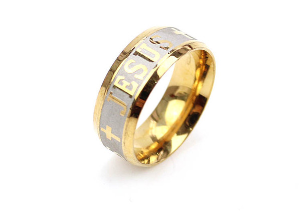 Sale by bulk, 36pcs/box, Jesus Gold Titanium steel Ring, mix size:5-13, free shipping and high quality