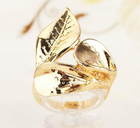 Hot Sell Fashion Jewelry Best Gift 18k Gold Plated Women/Men Leaf Shape Rings Wedding Jewelry Size 8.5 Free Shipping Hot Sale