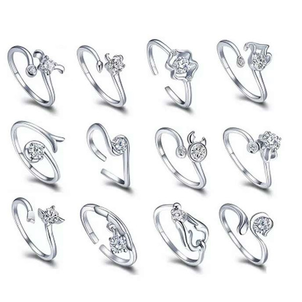 925 sterling silver ring items crystal ring sets 12 constellations horoscope wedding charms vintage classic hot