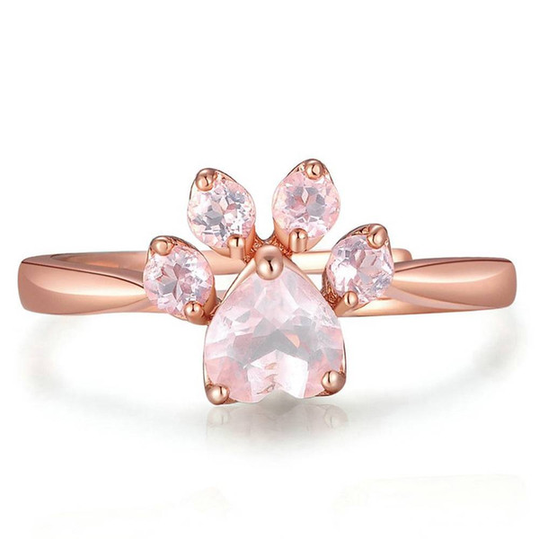 The 2018 trend of the latest network red new Animal Paw Natural Pink Rose Quartz Ring 100% S925 Silver RI027