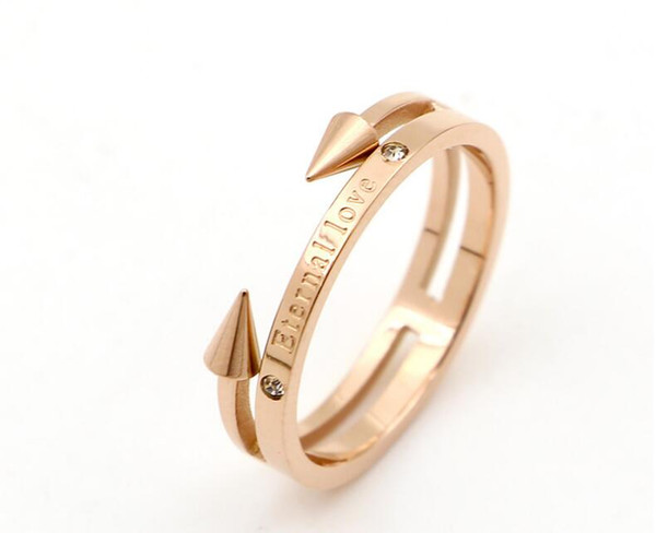 New double arrow eternal love English ring female Korean version of the rocket titanium plated rose gold ring