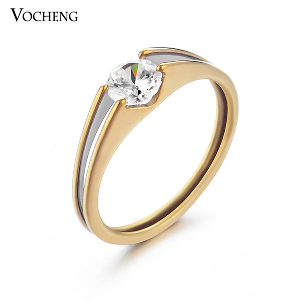 VOCHENG Mix Sizes Gold or Silver Plated Simple Design Bridal Sets Cubic Zirconia Ring Stainless Steel Ring VR-093