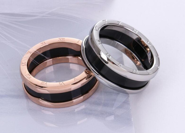 Korean titanium steel Roman numerals black ceramic ring fashion wild rose gold tide hand jewelry