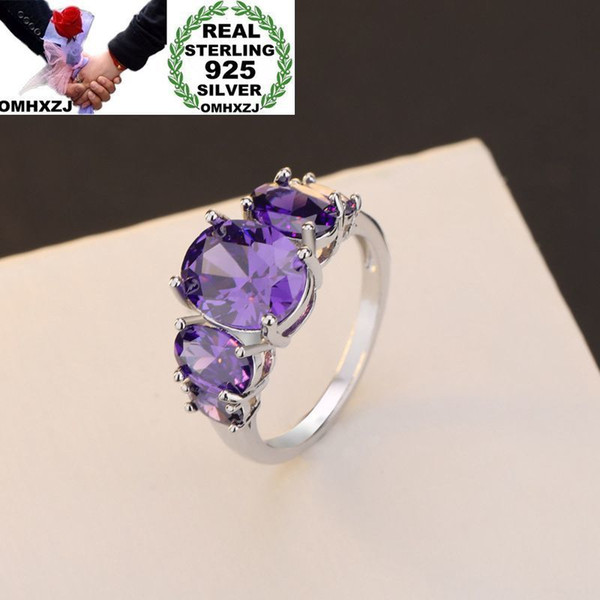 OMHXZJ Wholesale European Fashion Woman Man Party Wedding Gift Silver Purple Amethyst 925 Sterling Silver Ring RR160