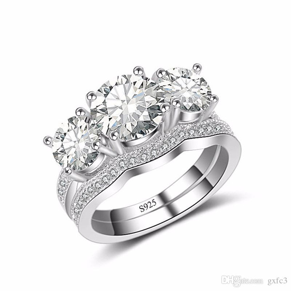 G3 Jewelry 90% Off ! YINHED Engagement Ring Set Two Band Three-Stone Ring 925 Sterling Silver Ring Zircon CZ Wedding Rings for Women