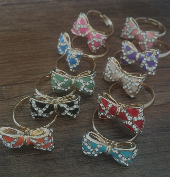 20x13mm Mixed color crystal bowknot diy vintage style ring 5pieces/lot