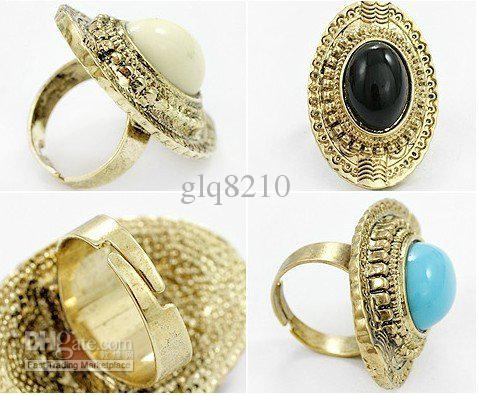 Discount Vintage Oval Carved Agate Gemstone Rings Multicolor Women's adjustable Hot Sales 50pcs/