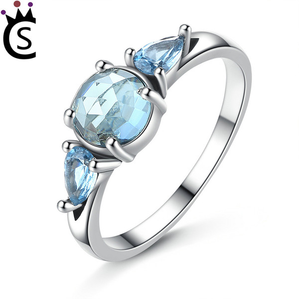 Authentic 925 Sterling Silver Ring Patterns of Frost Moonlight With Blue zircon Ring For Women Wedding Party Gift Fine Jewelry fit pandora