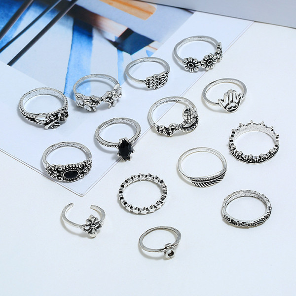 New Bohemian Style Court Retro Silver Rose Rings Knuckle Ring Set Popular for Young Fashion Girl And Lady