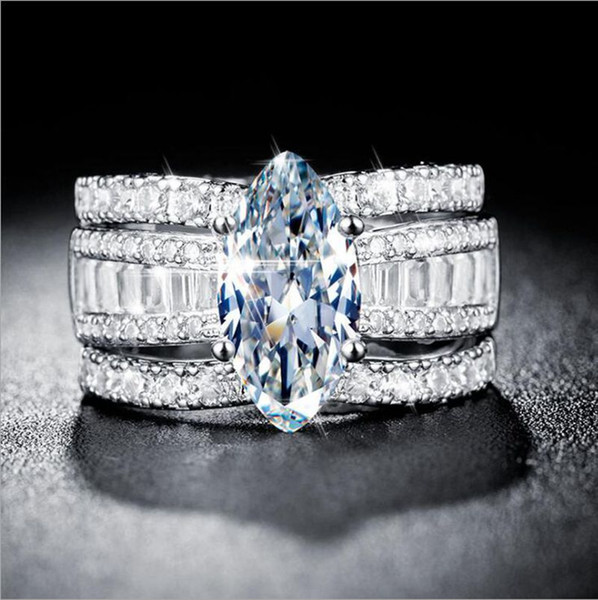 Luxury Three Layer Diamond Rings For Women Engagement Wedding Rings Set Crystals Rhinestones Jewelry Rings Accessories