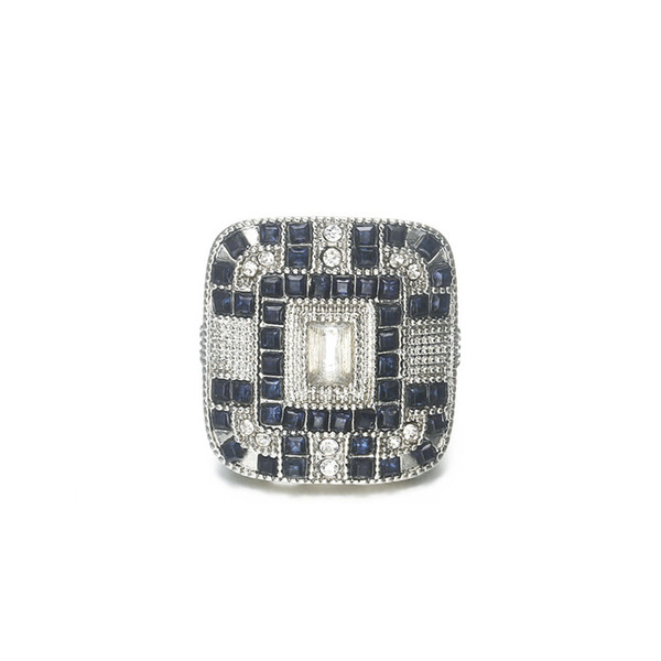 Wedding Palace Royal Style Square Micro Insert Deep Blue Women Ring Free Shipping Copper Base Silver Plated