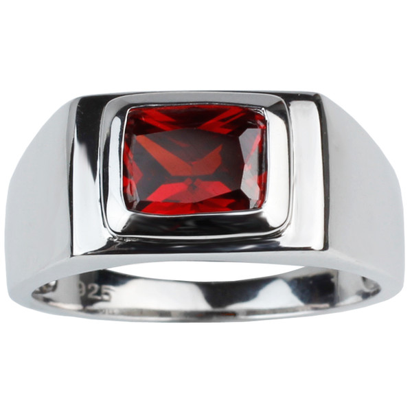 Solid 925 Silver Ring Men Jewelry 7x9mm Garnet Red Cubic Zirconia Father's Day Gift Solitaire Design R509RG