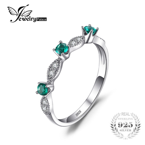 3 stones Round Created Emerald Engagement Wedding Rings For Women Genuine 925 Sterling Silver Fashion Fine Jewelry