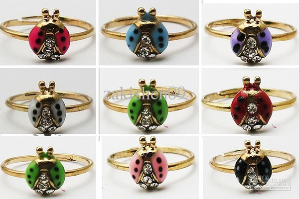 12PX(1pack) Free shipping Ladybug Ladybird Crystal Toe Ring Ring Mixed Color Wholesale Lot