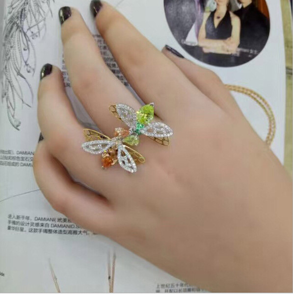 Open ring, 925 silver jewelry, silver, bees insects knuckles of jewelry Color ring