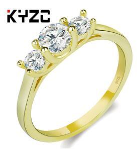 Newest Design Top quality S925 Silver 18K Gold pretty lovery Three diamond Ring for women set with zircon R052