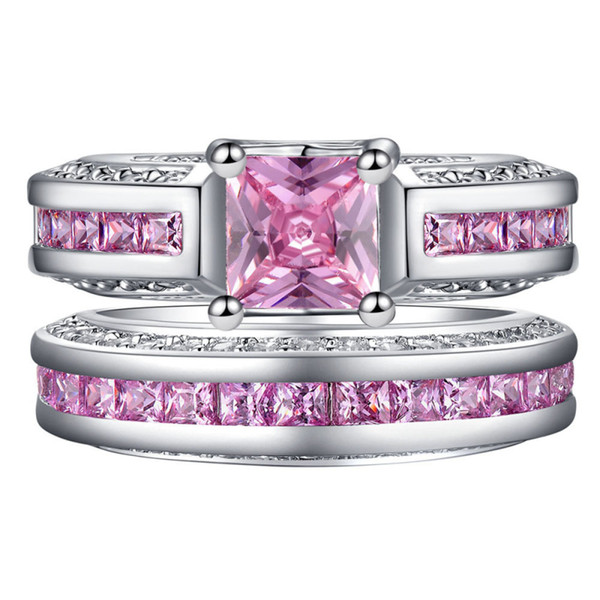 New fashion imitation platinum, pink and blue zircon set ring jewelry with diamond ring