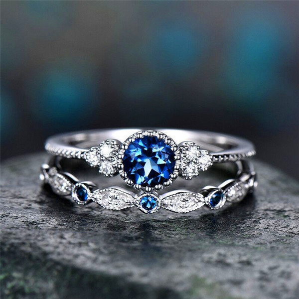 New couple ring set with emerald retro fashionable zircon lady ring