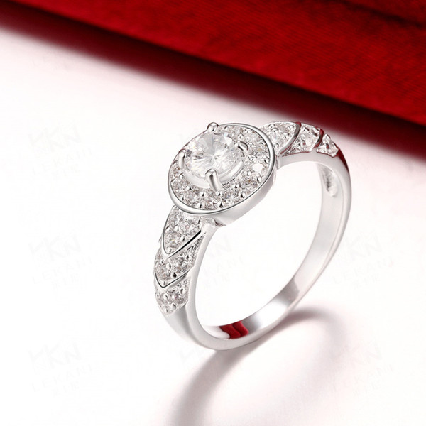 Women's Eternity Love promise rings Round Shape Stunning CZ Crystal Silver Plated Halo Engagement Wedding Ring for Women