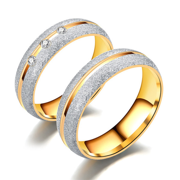 New Couple Jewelry rings CZ couple crystal rings for lover 18k gold plated Stainless Steel wedding ring men women party dress gift