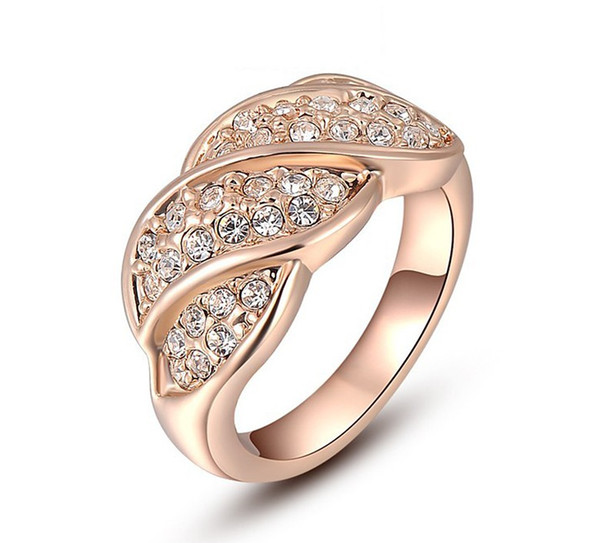 Eternity Love Women's Pretty 18K Rose Gold Plated Ring Princess Cut CZ Crystal Engagement Promise Rings for Her wedding Jewelry Rings