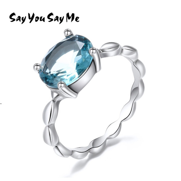 925 Sterling Silver Light Blue Glass Stone Rings Say You Say Me Silver Bead Rings Wedding&Engagement Wholesale 2018 New Arrival D1892005