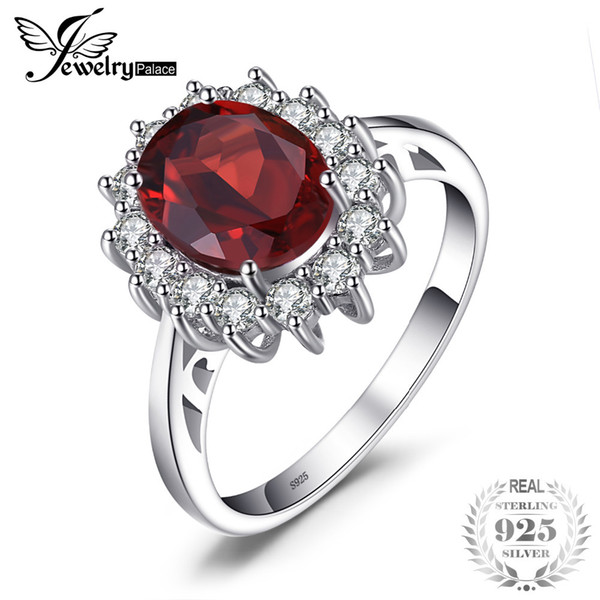 JewelryPalace Princess Diana 3.4ct Natural Red Garnet Ring 925 Sterling Silver Ring Women Fashion Luxury Natural stone Jewelry D1892005